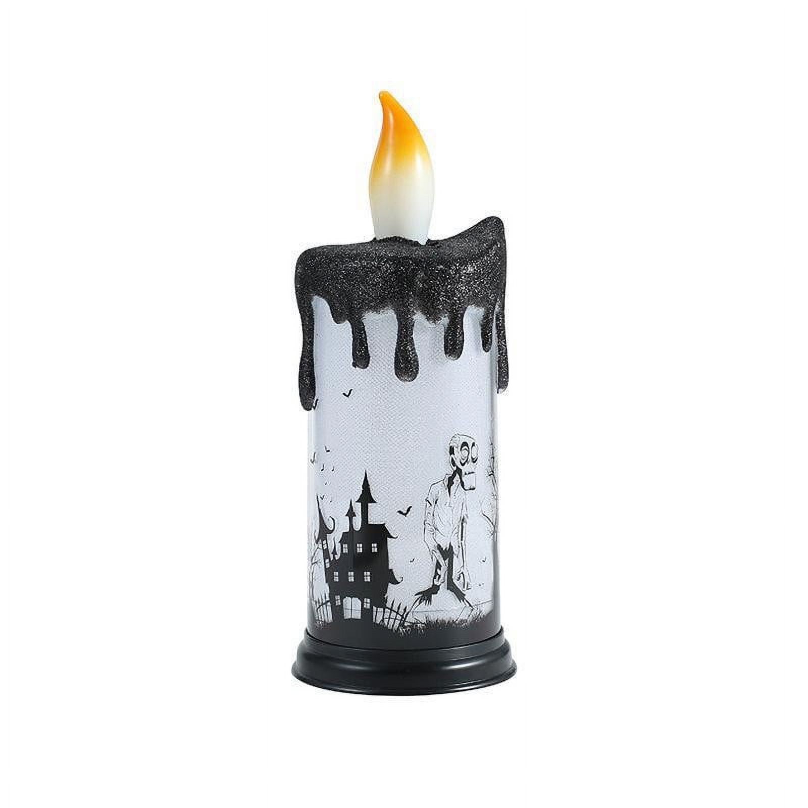 Gallickan LED Flameless Pillar Candles, Halloween Lights, Battery Operated Lighted Candle Ghost Skull Castle Decor Home Kitchen Living Room Decor, D